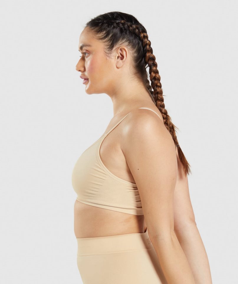 Women's Gymshark Seamless Low Neck Bralette Underwear Light Brown | NZ 3BMHIN